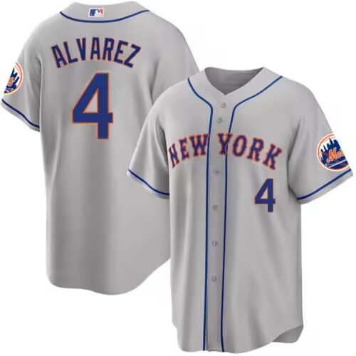 Men's New York Mets #4 Francisco Álvarez Gray Cool Base Stitched Baseball Jersey